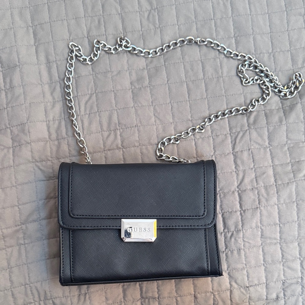 GUESS Black Crossbody Bag with Silver Chain